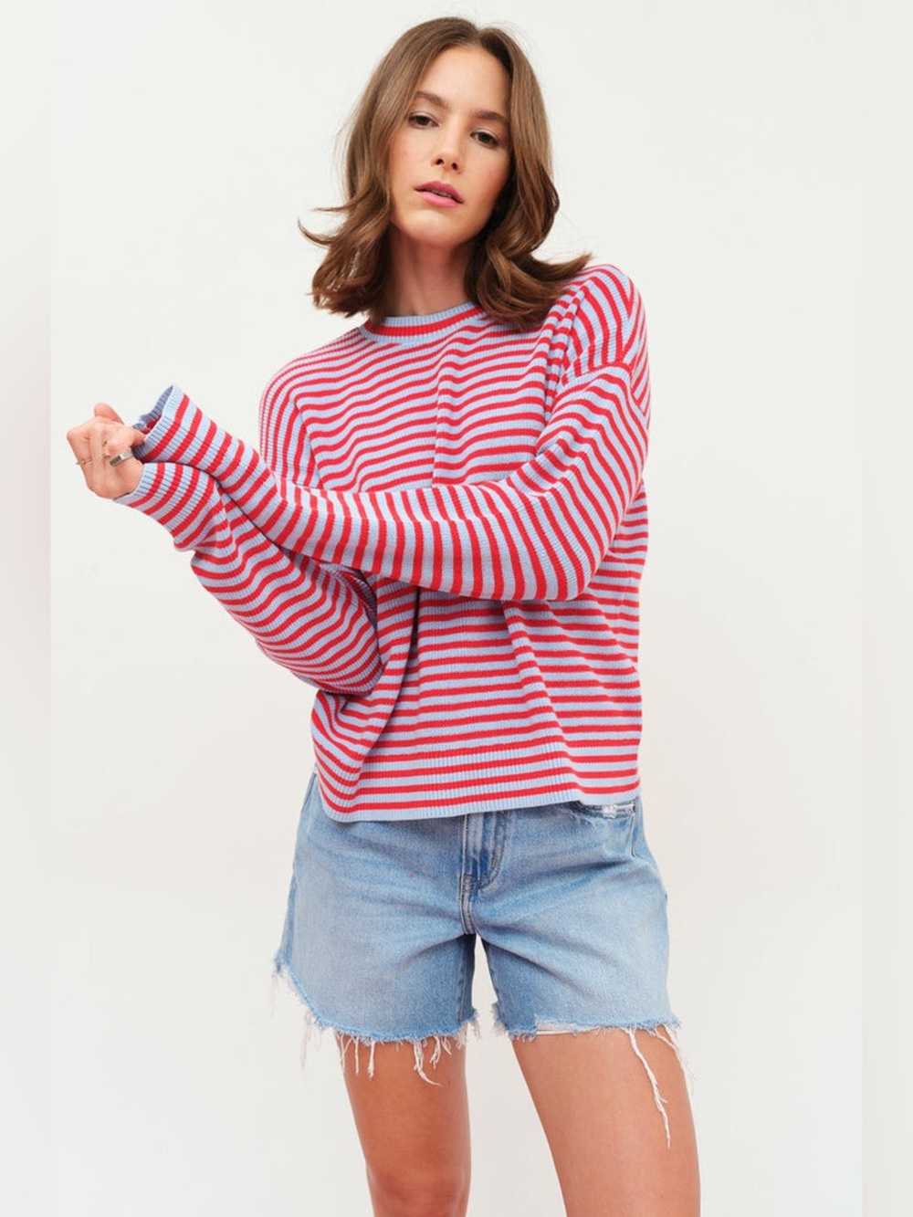 Daze Denim CARLYLE EVERYDAY CREWNECK in Poppy Stripe